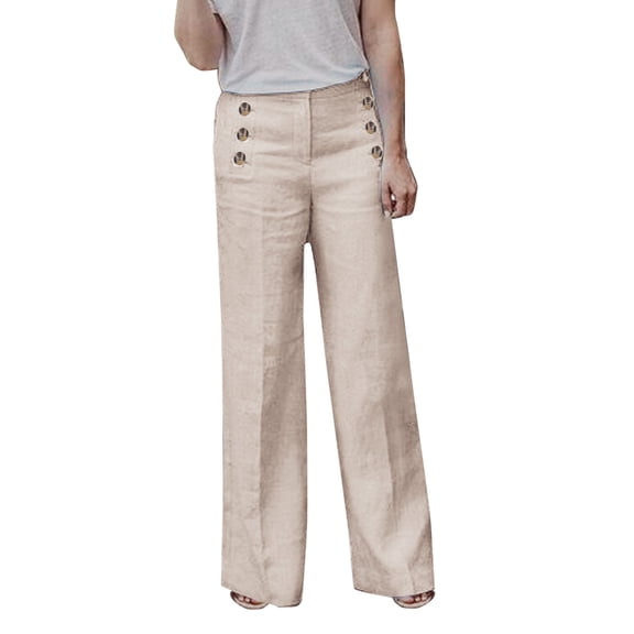 Outfmvch Summer Pants for Women Wide Leg Linen Pants Flowy Wide Leg Drawstring High Waist Vacation Beach Trousers Summer Beach Vacation Clothes Linen for Women's Culottes Beige M-3XL