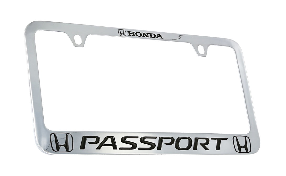 Passport wordmark with Honda logos chrome plated zinc metal license plate frame