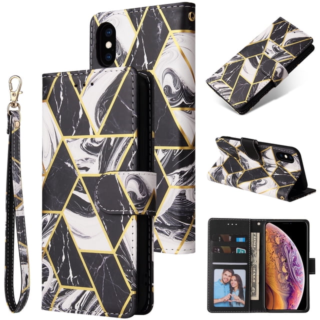 Compatible with iPhone X/ XS Premium Vintage PU Leather Magnetic Closure Case with Strap Flip Cover
