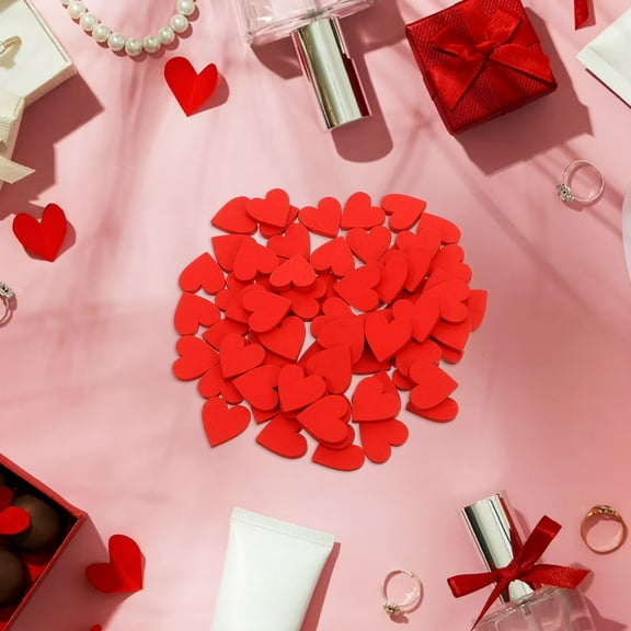 GETAJGHSD Valentine's Day Heart Shape Wood Cutouts Red Wooden Heart Cutouts 100Pcs For Diy Craft