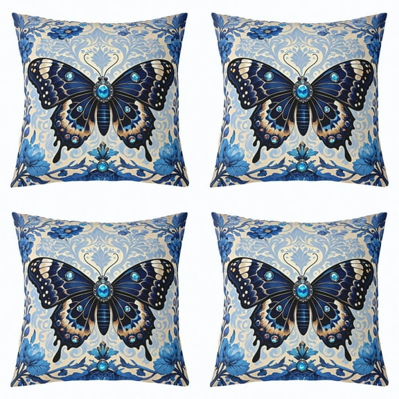 Manfei Chic Butterfly Cushion Covers for Sofa Set of 4, Bohemian Damask Mandala Throw Pillow Covers for Bed, 16x16, Botanical Floral Flower Throw Pillow Covers, Super Cozy Bedroom Decorative