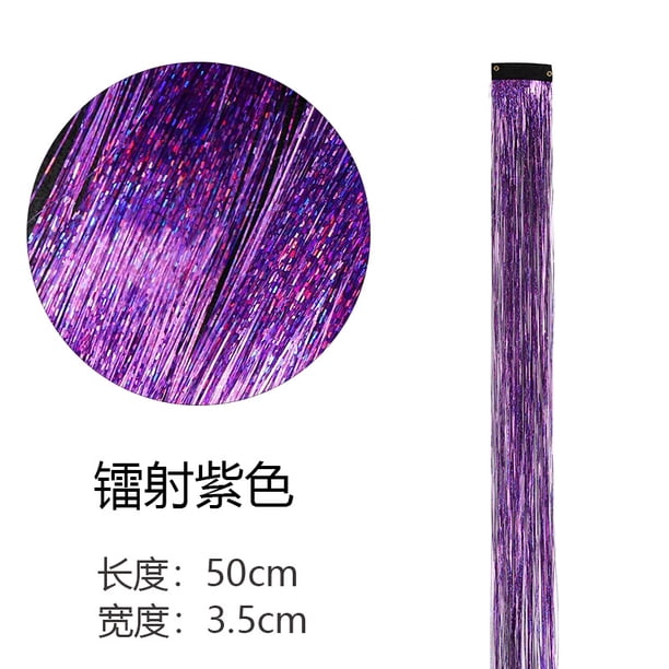 Nvzi 8 piezas/set Extensiones de cabello con purpurina y brillo con clip - Extensiones de cabello brillantes y coloridas para fiestas - Mechas multicolores, postizos con brillo, morado