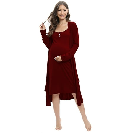 

WBQ Women s Maternity Nightdress and Long Sleeve Robe Set Sleeveless Nursing Nightgown Sleepwear