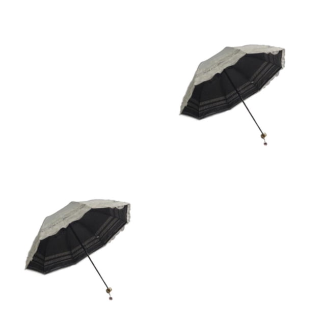 Ounissouiy Paraguas de acero para el sol, sombrillas plegables triples portátiles para mujer Beige 2Conjunto