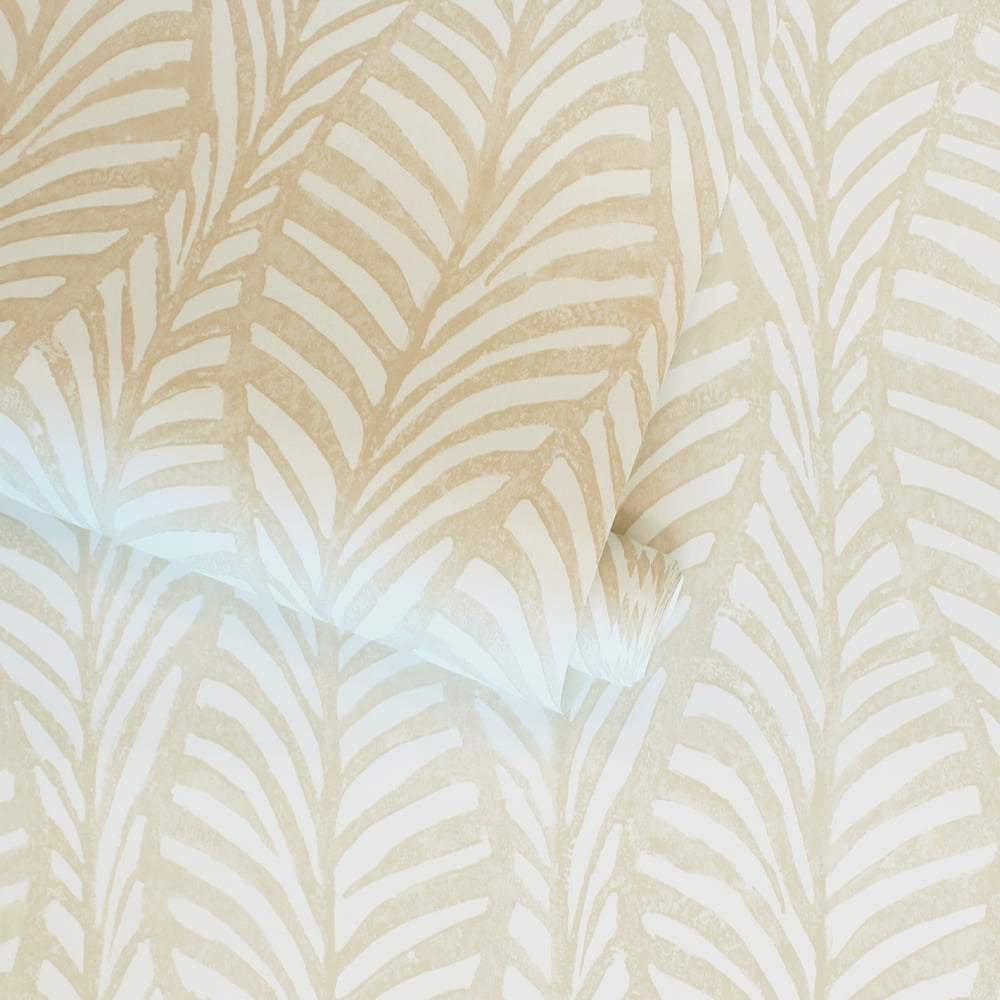 Tempaper Block Print Leaves White Clay Peel and Stick Wallpaper, 20.5" x 16.5'