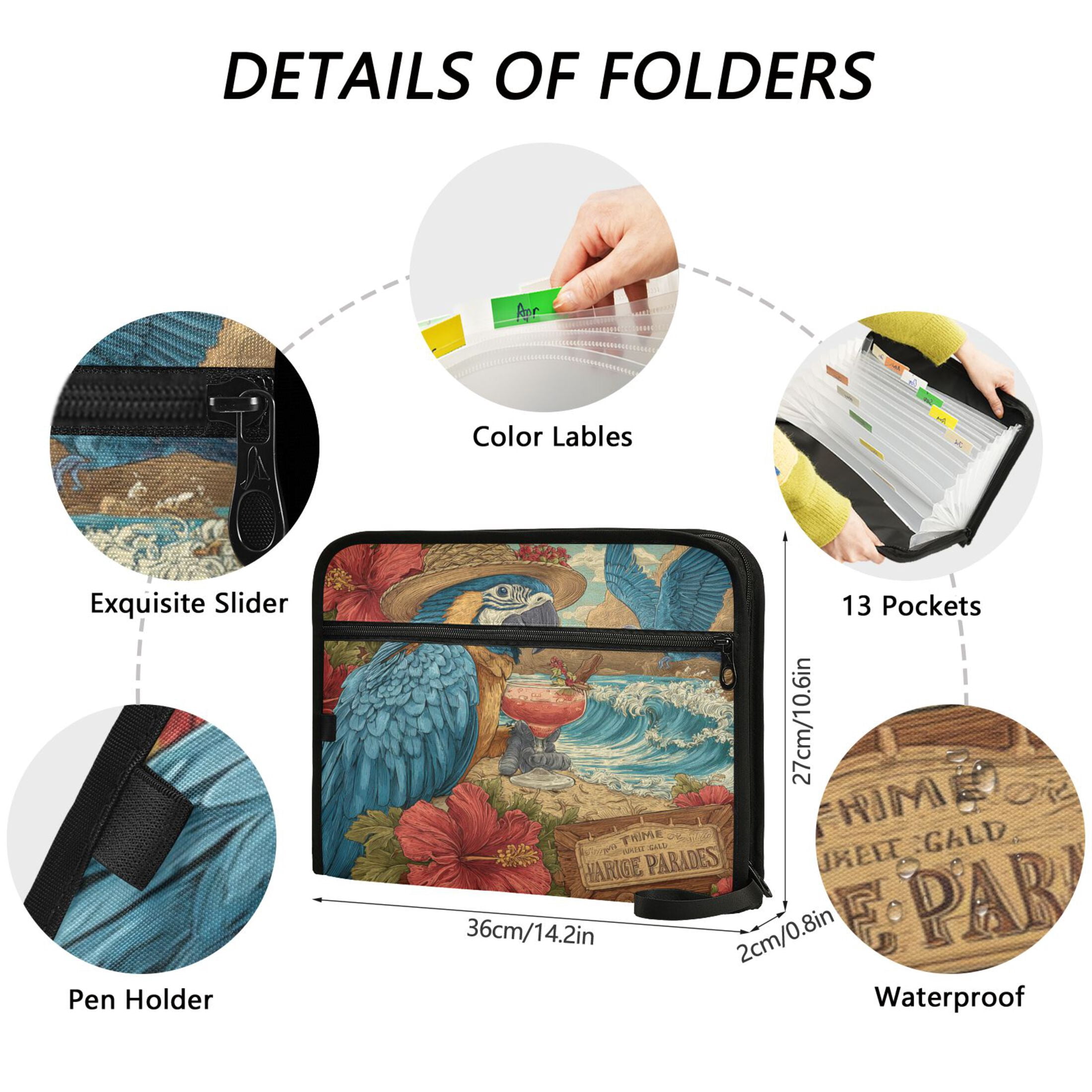 WOBOGO Blue Parrot Expanding File Folder Letter Size Accordion Filing Organizer 13 Pocket Separate Organ Pocket