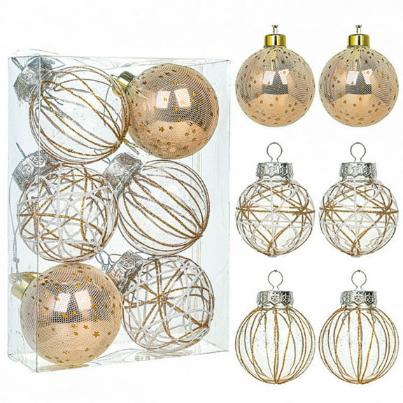 6pcs, 6cm/2.36inch Christmas Ball Ornaments Set for Xmas Tree, Shatterproof Plastic Hanging Holiday Balls for Festive Christmas Party, Champagne