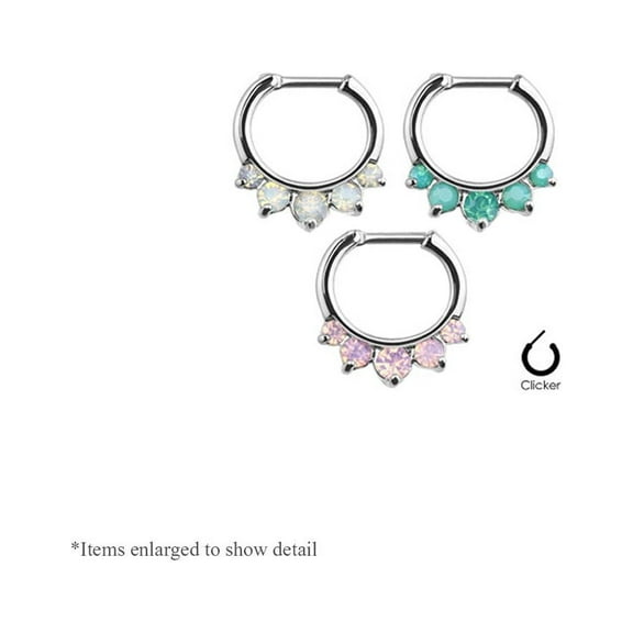 16ga Five Pronged Opal lite 316L Steel Septum Clicker Ring - 3 Colors