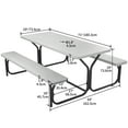 thumbnail image 5 of Dextrus Picnic Table Bench Set 6 ft Outdoor Camping with Stable Steel Frame & Wooden Texture Tabletop Weather Resistant w/Umbrella Hole - White, 5 of 5