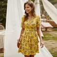 thumbnail image 3 of Summer Dresses for Women Maxi Dress V-Neck Temperament Floral Dress Short Skirt Short Sleeve, 3 of 6