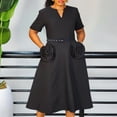 thumbnail image 2 of AURA Plus Size Summer V Neck A Line Midi Dress High Waist Short Sleeve Elegant African Work Dress with Belt, 2 of 9