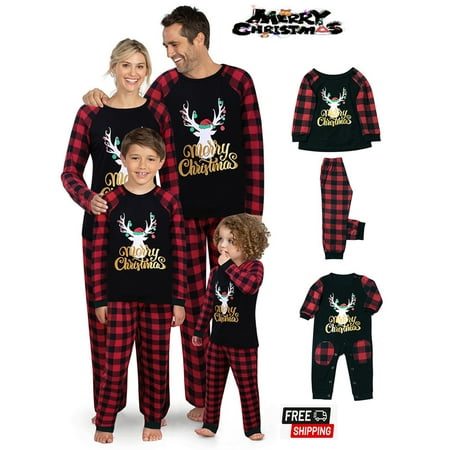 

ESASSALY Family Matching Christmas Pajamas Set Holiday Santa Claus Sleepwear Xmas PJS Set for Couples and Kids