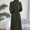 thumbnail image 4 of Wowens' Autumn And Winter Casual Lapel Button Long Sleeved Waist Pleated Long Skirt, 4 of 7