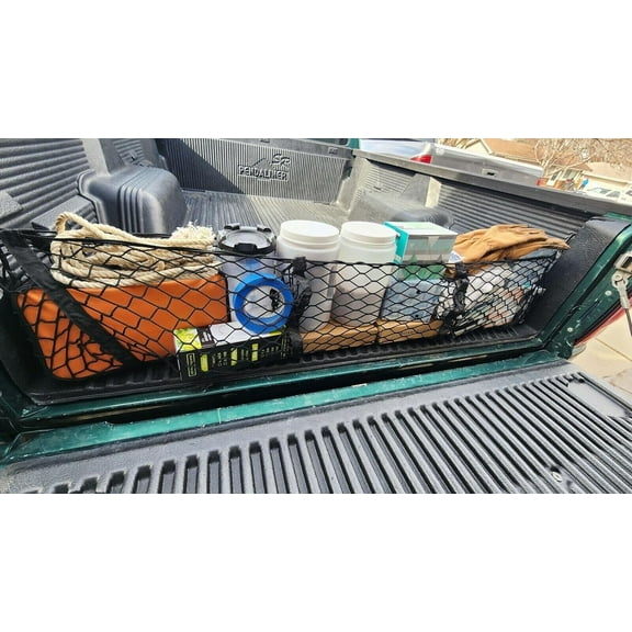 EACCESSORIES EA Trunk Organizer Cargo Net for Ford Ranger 2000-2023 – 3 Pockets Style Cargo Net for Pickup – Premium Mesh Elastic Car Trunk Organizer Vehicle Carrier Storage – Compatible with Ranger