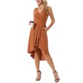 thumbnail image 4 of INSPIRE CHIC Vestidos de Verano para Mujeres Sin Mangas, Vestido de Tanque, Envoltura con Cuello en V, Plisado, dobladillo alto-bajo, Midi con Bolsillos L Caramelo, 4 of 6