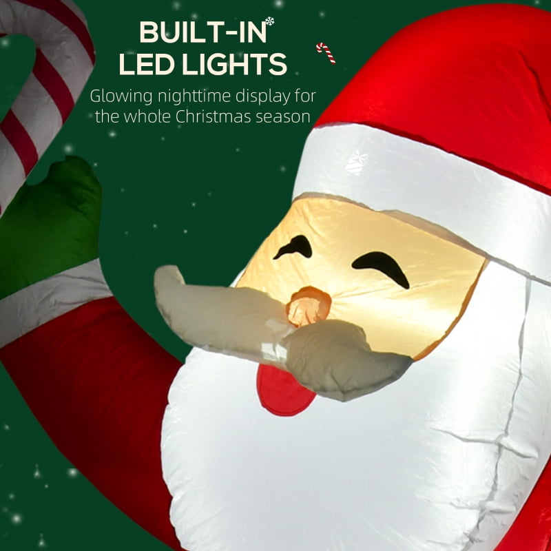 Alvantor Christmas Inflatables Santa with Candy Cane, Blow-Up Yard Decoration with LED Lights 53.1"x35.4"x97.6" Red