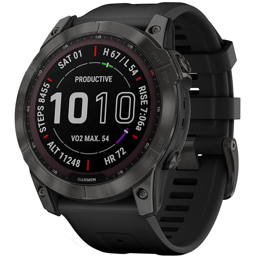 Garmin 010-02541-10 Fenix 7X Sapphire Solar Smartwatch Carbon Gray DLC Titanium with Black Band Bundle with 2 YR CPS Enhanced Protection Pack