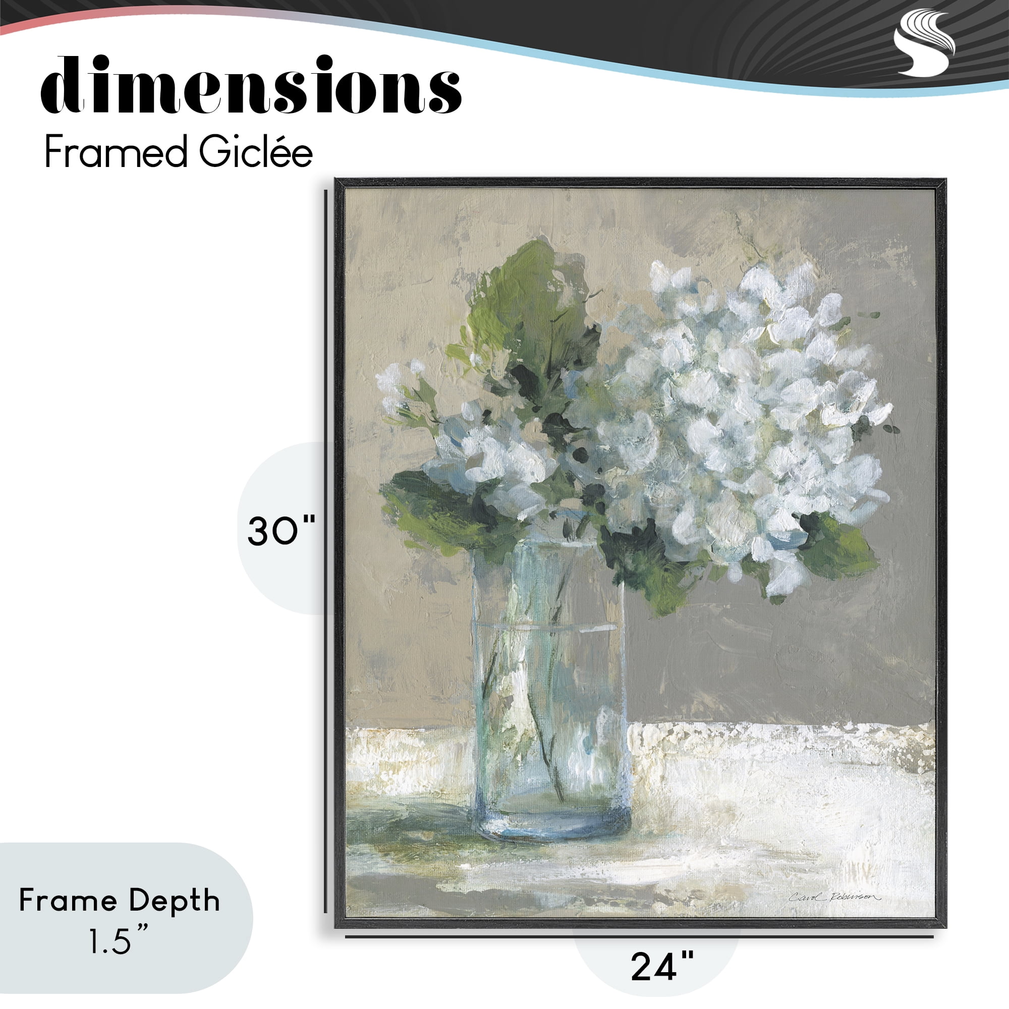 Stupell Industries Serene White Hydrangeas in Glass Black Framed Giclee Art, design by Carol Robinson