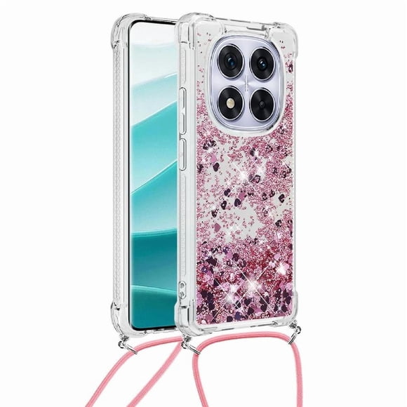 Funda FOXDOCK para Xiaomi Redmi Note 14 Pro 5G con Cuerda Ajustable, Brillo Líquido, Protección Antigolpes y Lente – Ideal para Regalo