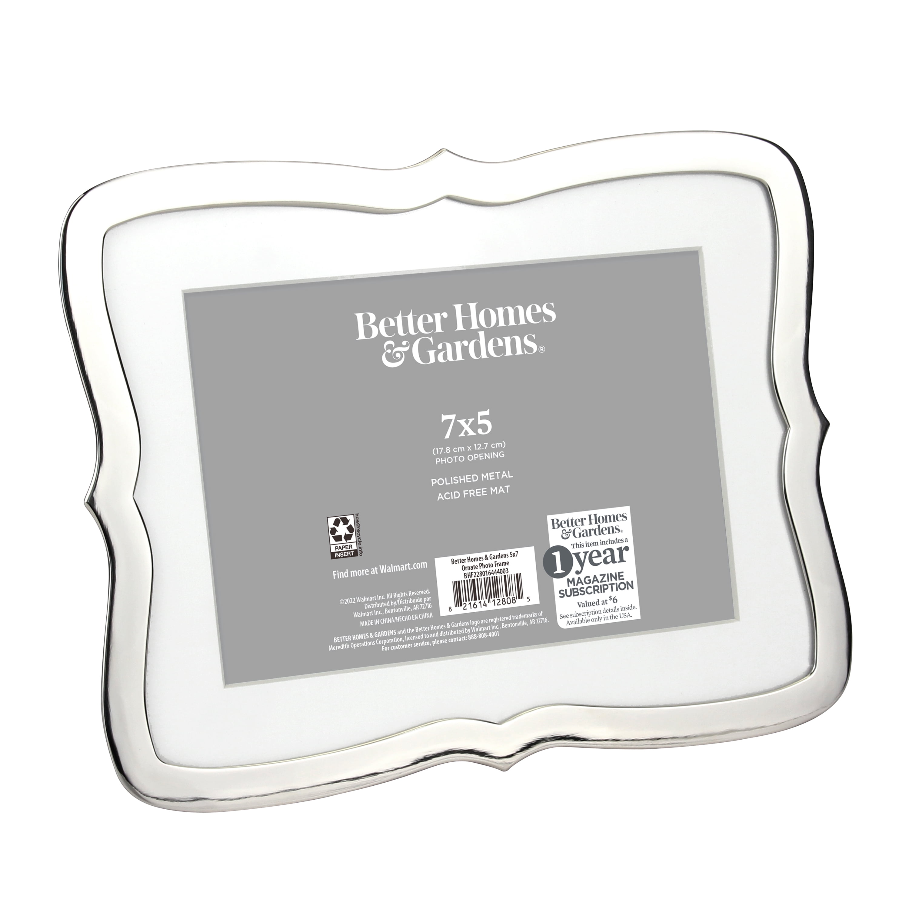 (2 pack) Better Homes & Gardens 5 x 7 Ornate Tabletop Picture Frame, Silver