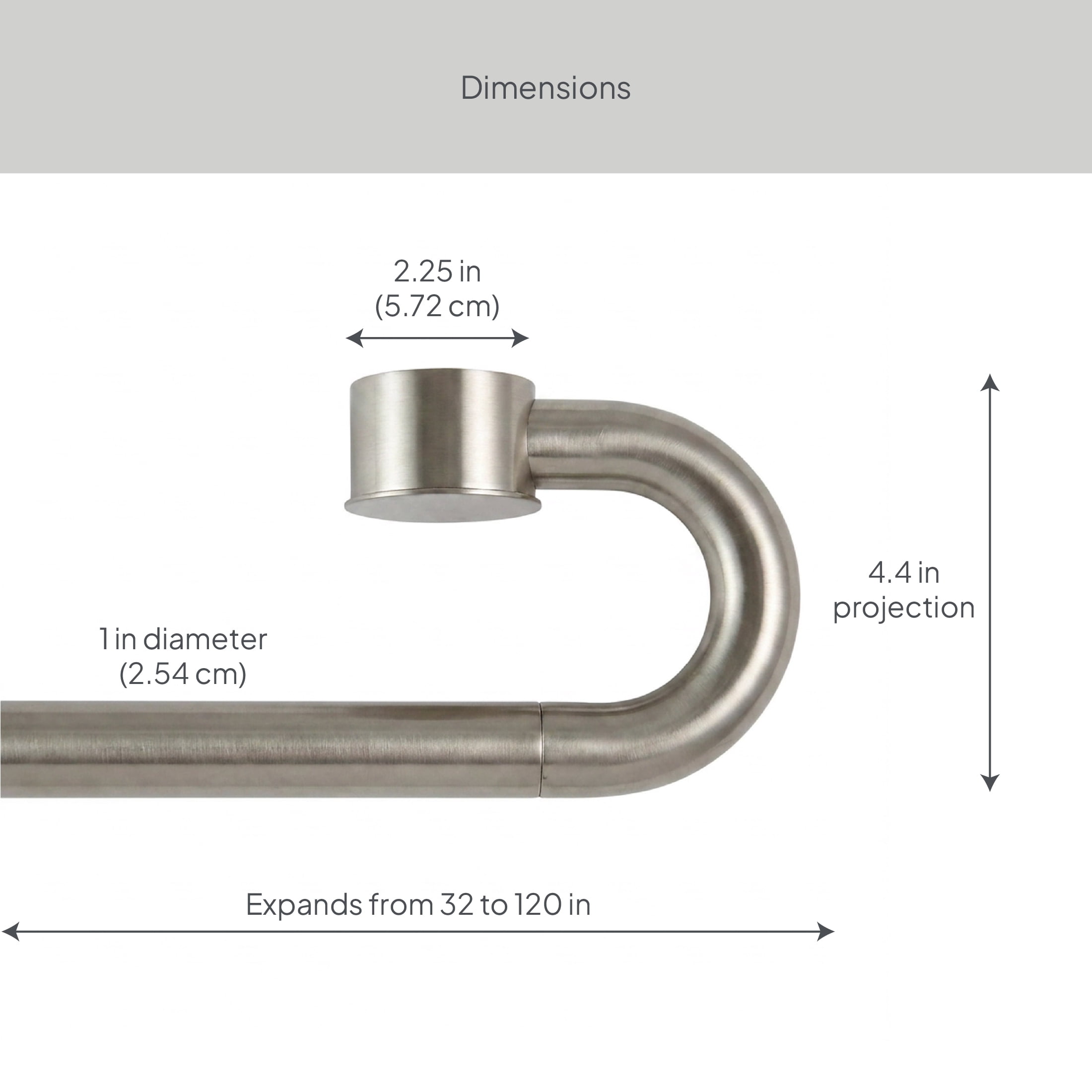 Better Homes & Gardens 1" Satin Nickel Swooping Adjustable Single Curtain Rod, 32-120"
