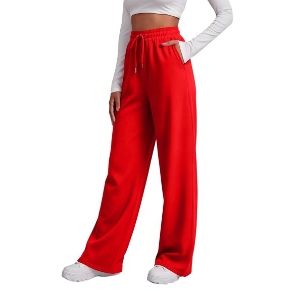 Resicozy Baggy Sweatpants Women Casual Wide Leg Drawstring High Waisted Lounge Athletic Sweat Track Pants with Pockets Red XL