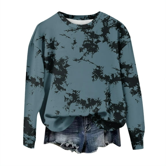 Women Tops Long Sleeve Sweatshirt Casual Crewneck Loose Fit Pullover Fleece Tops, Animal Print Design for Unique Fashion Statement,Blue,L