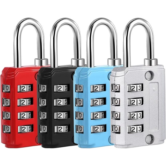 4 Pcs 4-Digit Code Padlock, Small Locker Locker Suitcase Code Padlock Zinc Alloy for Indoor and Outdoor Travel Luggage (Silver Black Blue Red)