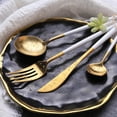 thumbnail image 1 of 4pcs Gold Plastic Silverware, White and Gold Plastic Cutlery, Gold Plastic Forks and Spoons, Gold Plastic Flatware Include 1Forks, 1Spoons, 1 Knives ,, 1 of 3
