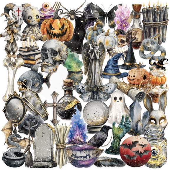 Sinyiin 50Pieces Transparent Sticker Pack Witchcraft Watercolor Art Decals For Notebook Phone Case Bottle Customization