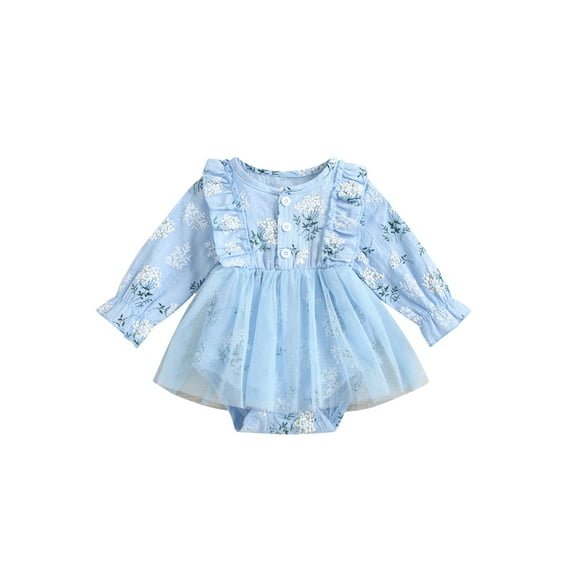 Qiylii Baby Girls Romper Long Sleeve Floral Gauze Dress Bodysuit 0-18 Months