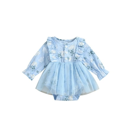 

Qiylii Baby Girls Romper Long Sleeve Floral Gauze Dress Bodysuit 0-18 Months