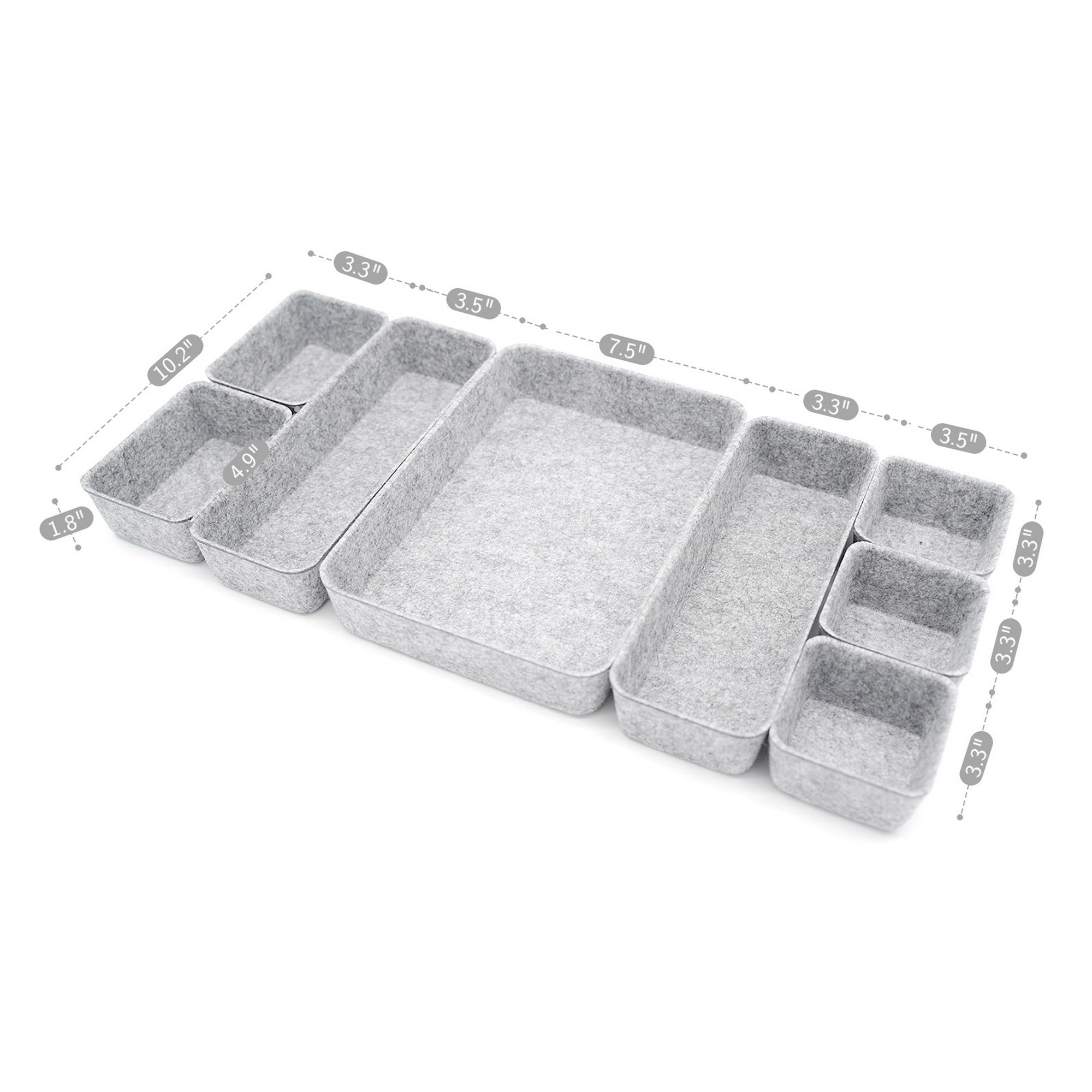 Welaxy Office Drawer Organizers Trays Drawers dividers Felt Storage Bins Organizer bin for Jewelry Cosmetic Makeup Junk Silverware pens Art Crafts Tools Sturdy Flexible Bins,Pack 8 (Gray)