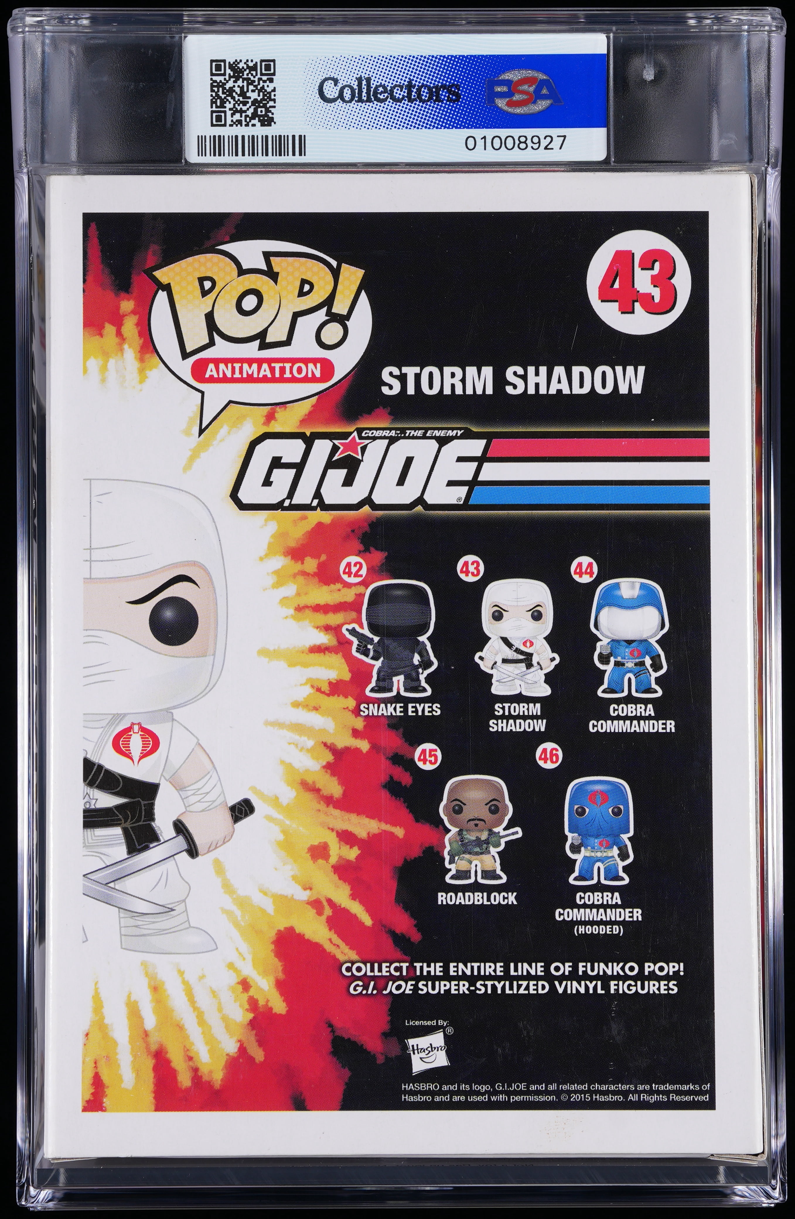 GI Joe, PSA Graded 8.5 NM-MT+, Storm Shadow Collectible Vinyl Figure #43, Fully Encapsulated Bundle with Compatible Funko Pop! PSA Hard Protector Case