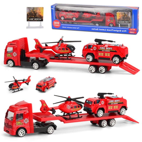 Mini Trailer Truck Toy, Alloy Plastic Construction Vehicle Truck Helicopter Models Gifts for Boys and s