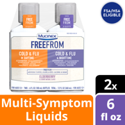 Mucinex FreeFrom Cold & Flu Daytime & Nighttime, Multi-Symptom Relief, Bundle Value Pack, No Unwanted Additives, Elderberry & Cherry Natural Flavor, 2 x 6 FL OZ