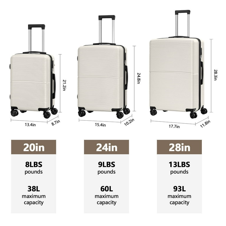 Hikolayae Hardside Spinner Luggage Sets in White, 3 Piece, TSA