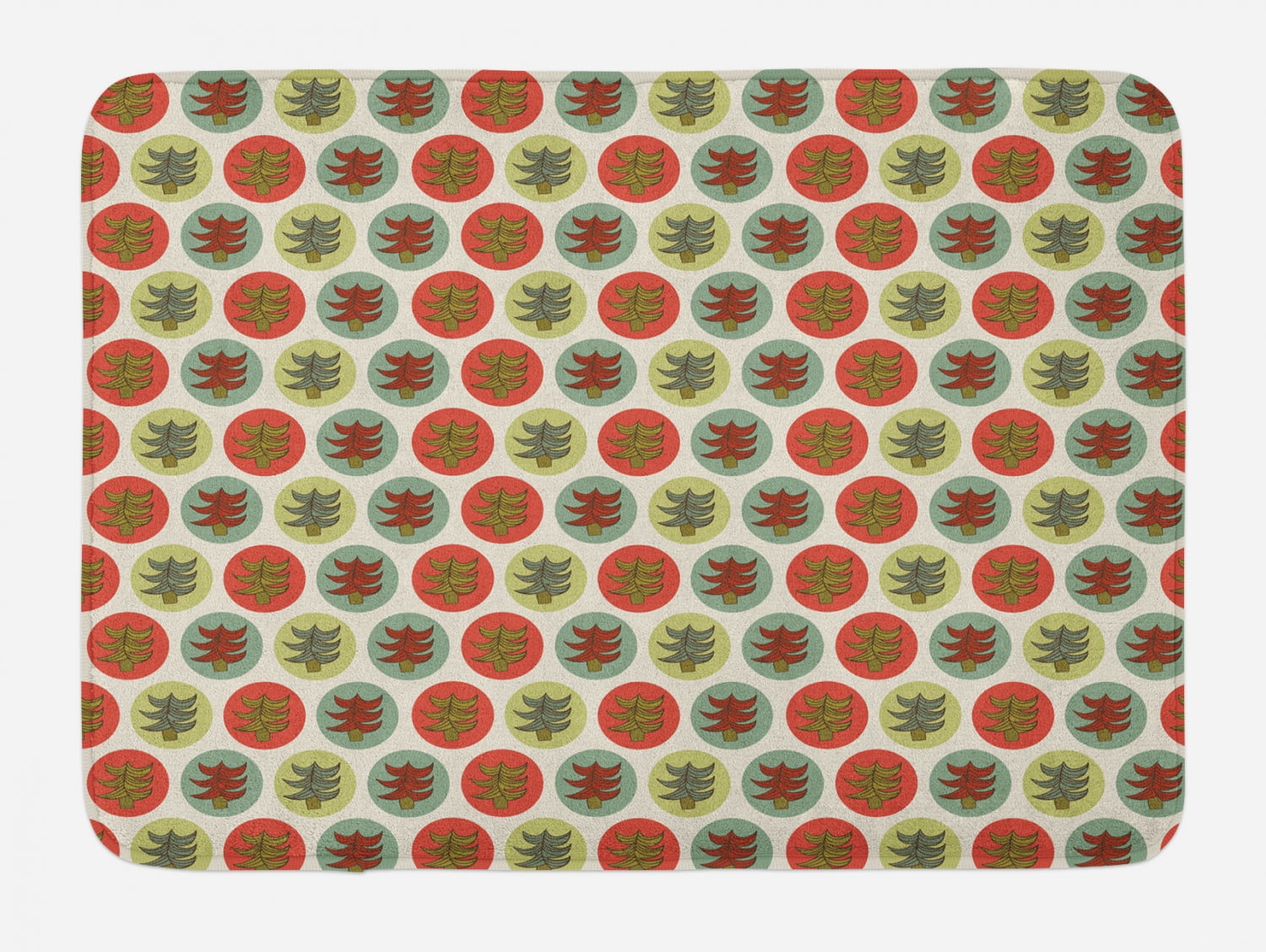 Tree Bath Mat, Abstract Spruces Fir Pine Trees on Pastel Color Spots