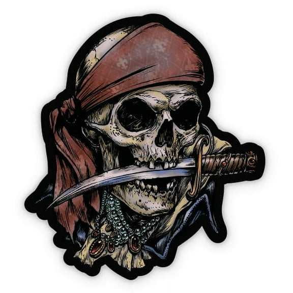 Pirate Skull - 3" Vinyl Sticker - For Car Laptop I-Pad Phone Helmet Hard Hat - Waterproof Decal