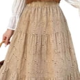 thumbnail image 4 of Boho Long Skirts for Women Hollow Out Embroidery High Waist Skirt Flowy Tiered Maxi Skirt Lightweight Vintage Fashion Skirts Business Casual Outfits Spring Summer 2026 Beach Vacation, 4 of 5
