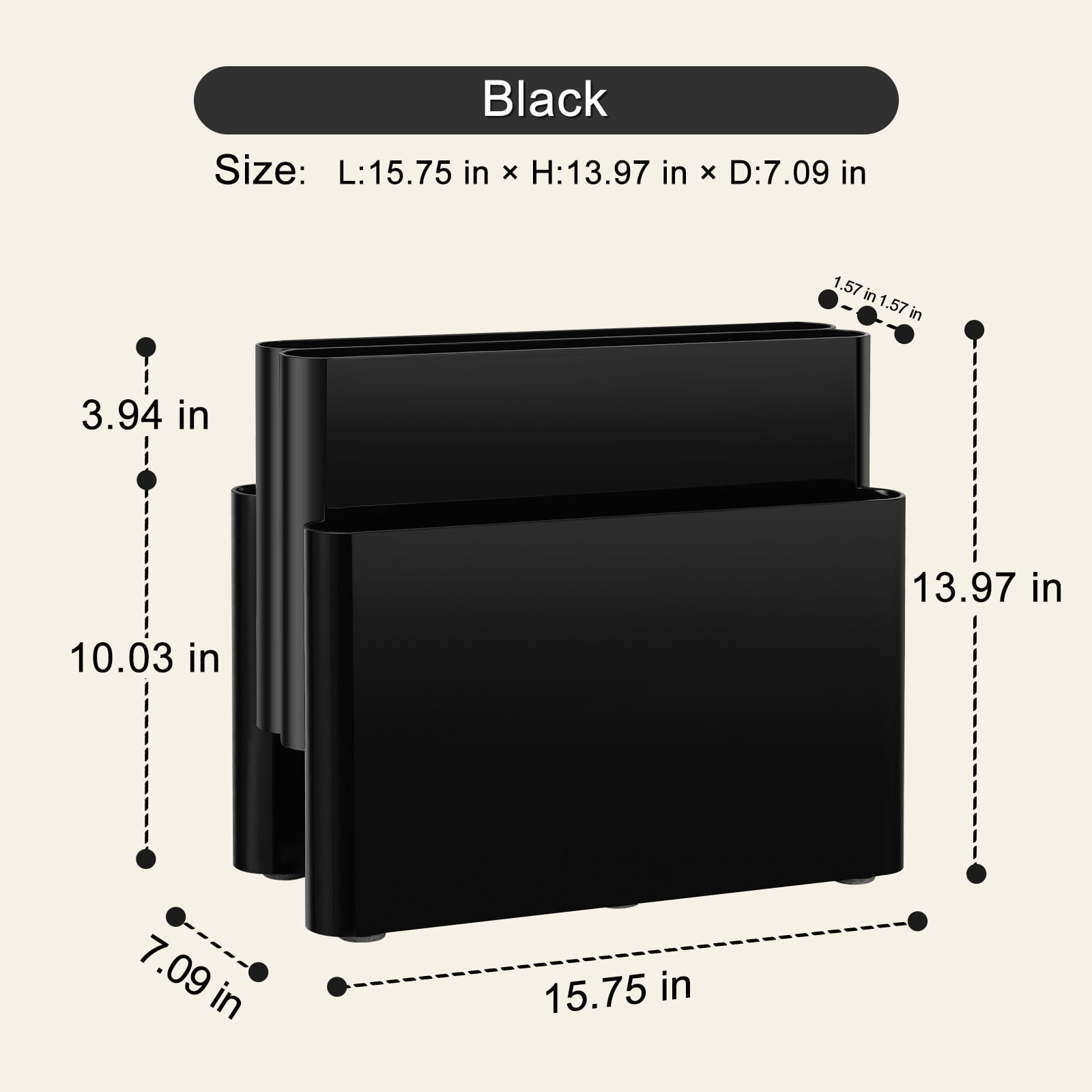 Freestanding Four Pocket Plastic Magazine Rack File Holder, Black