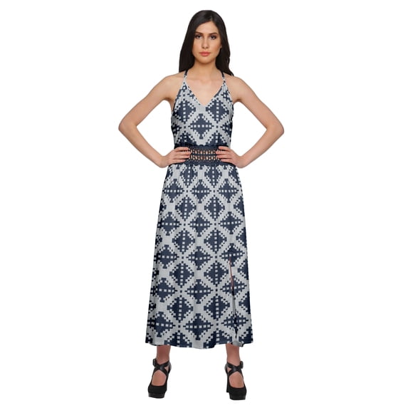 Moomaya WoMen's Sleeveless Maxi Dress With Trim Lace Spaghetti Strap Summer Wear