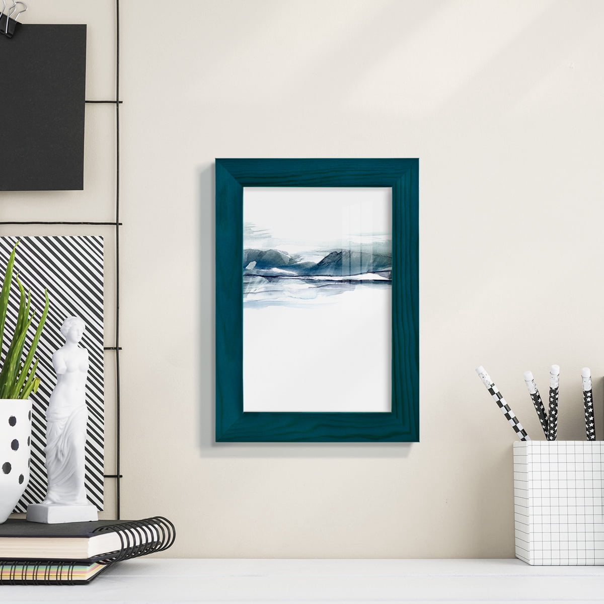 Stark Horizon I - Framed Print w/glass - Ocean Blue
