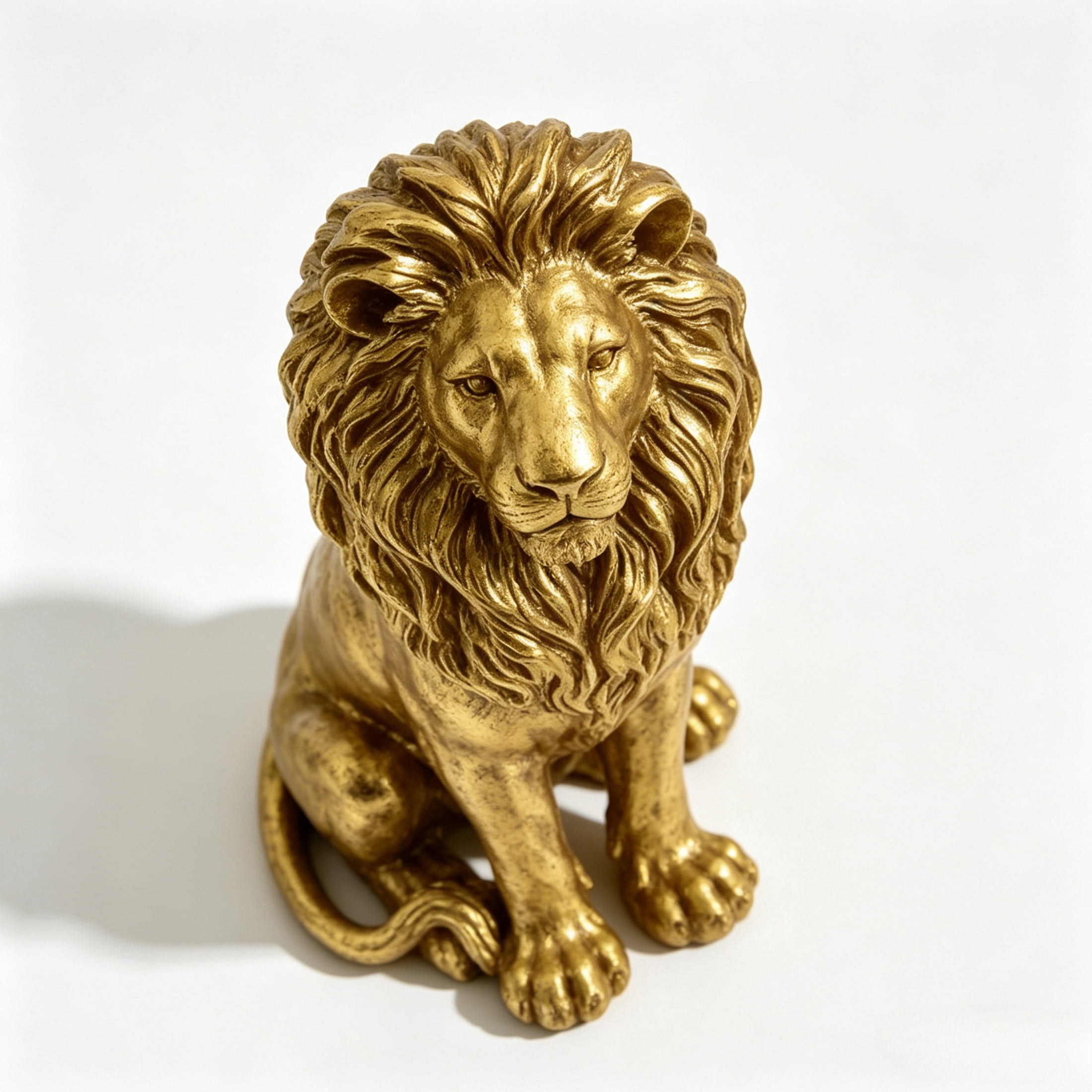 GDF Studio Golden Lion Resin Indoor/Outdoor Guardian Statue, Weather-Resistant Decor Figurine for Garden & Courtyard