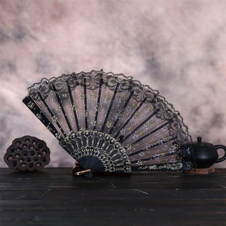 

WEPRO 2PCBest Chinese Style Dance Wedding Party Lace Silk Folding Hand Held Flower Fan