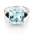 thumbnail image 2 of Gem Stone King 925 Silver and 10K Yellow Sky Blue Simulated Aquamarine and Black Onyx and Diamond Ring for Women (6.73 Cttw, 12MM Cushion and 5mm Trillion) (Size 7), 2 of 3