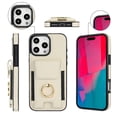 thumbnail image 2 of For IPhone 14 Pro Phone Case Wallet With Elastic Concealed Buckle Flip Card Holder,PU Leather Metal Ring Buckle Holder Kickstand  Women Men Magnetic Cover,White,For iPhone 14 Pro, 2 of 8