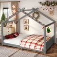 thumbnail image 3 of Harper & Bright Designs Full Size Floor Bed with Support Slats, Wood House Bed with Headboard and Footboard for Boys and Girls, Gray, 3 of 11