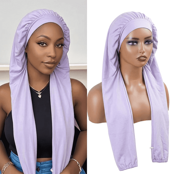 Long Bonnet 2-in-1 for Braids and Hair Protection, Pantyhose Shower Cap for Women, Purple