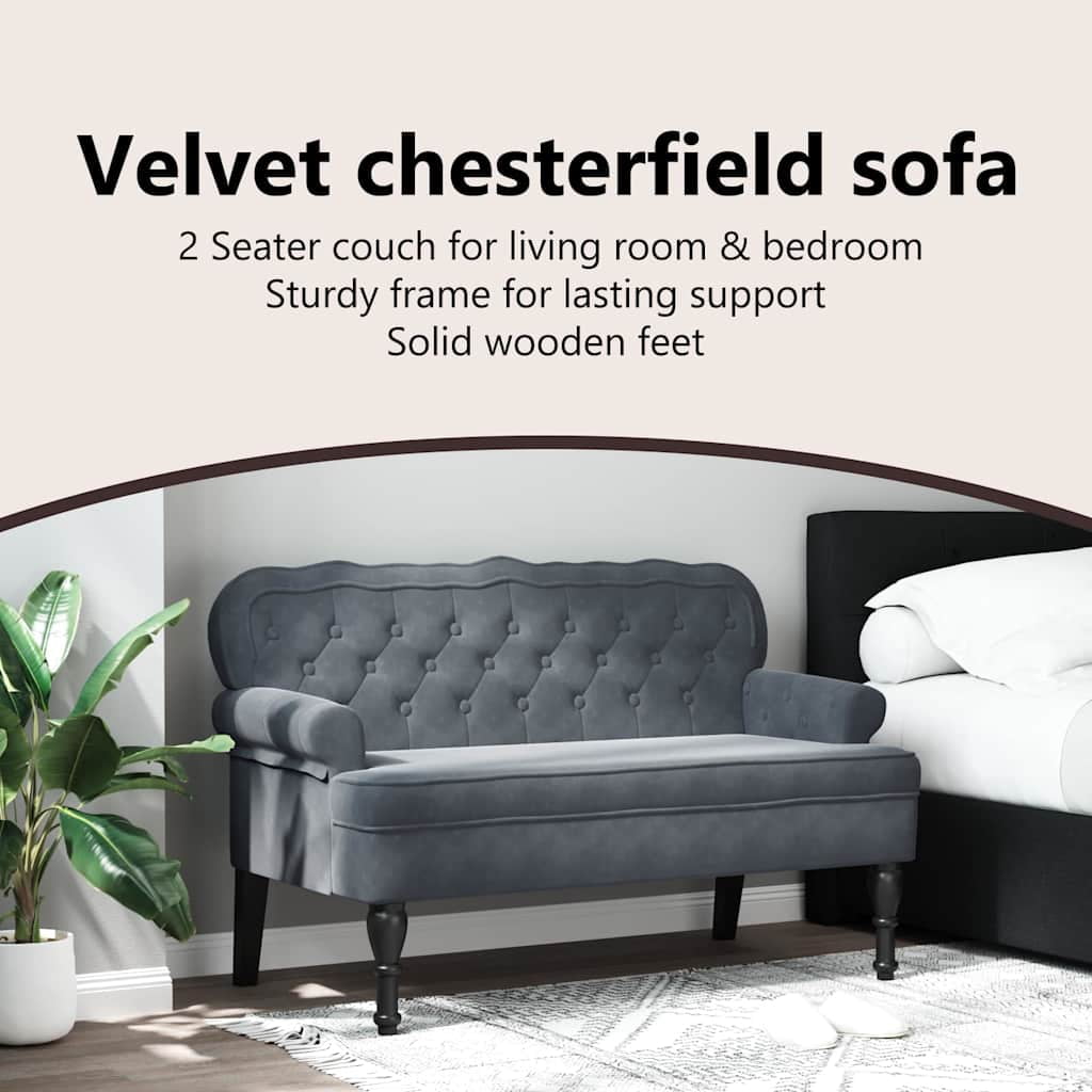 vidaXL 47” W Small Loveseat, Velvet Chesterfield Sofa, 2 Seater Couch for Living Room, Dark Gray
